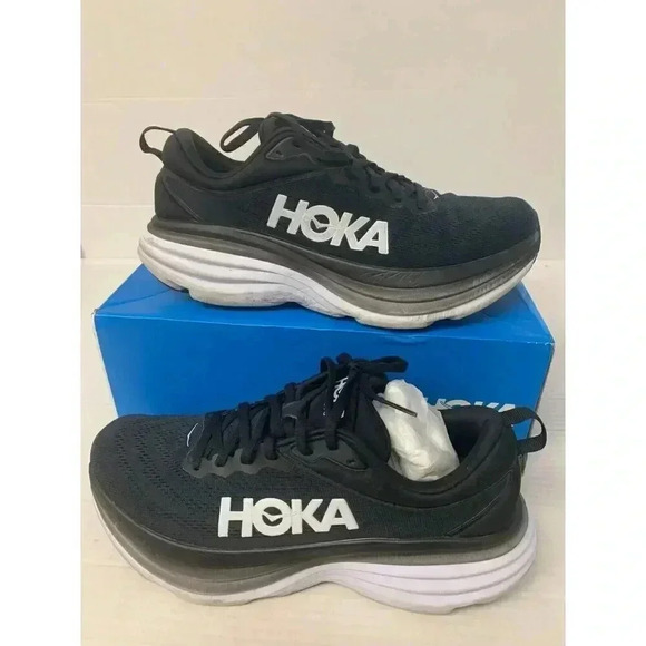 .1459 Hoka M Bondi 8, Black/White, Mens Running Shoes-US 9.5 Mens - Picture 1 of 6